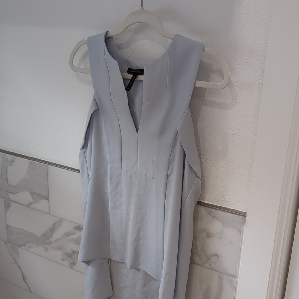 BCBGMaxAzria Soft Blue V-Neck Top In Light Blue